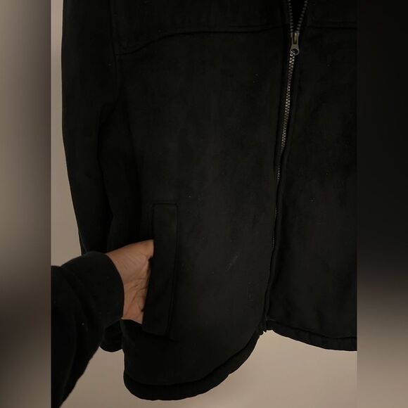 George Black Suede Fleece lined Jacket Full Zip Sz Large - Picture 5 of 11